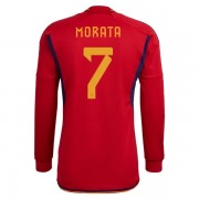 Günstige Spanien WM 2022 Fußballtrikots Álvaro Morata 7 Heimtrikot Langarm..